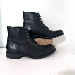 Black Brown 1826 Mens Black Henry Bartlett Leather Lace Up Boots Size 9.5M